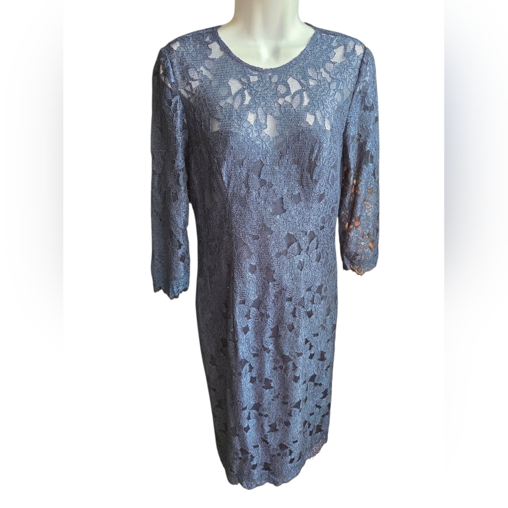 JS Collections Blue Lace Knee Length Dress Size 8